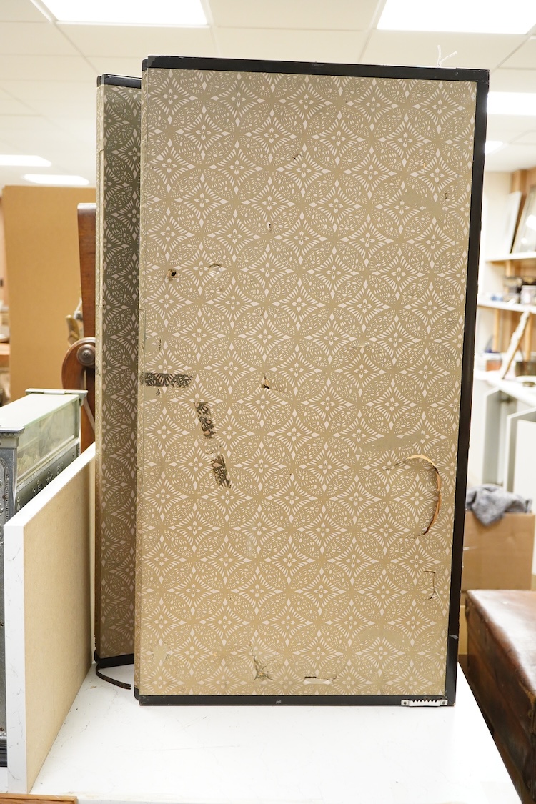 A 20th century Japanese four fold screen, each panel 91 x 46cm